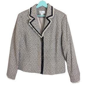 Silk Zip Front Blazer With Fringe Diamond Print Women's Size 14*